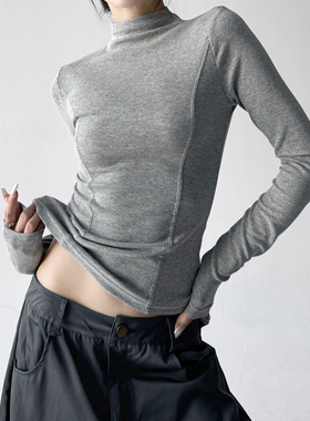 2025新款半高领打底衫女t恤纯色冬季内搭黑色中立领黑色紧身上衣