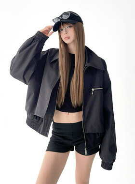 木昱子2025年秋冬季新款洋气外套女翻领拉链高级感设计女士短上衣