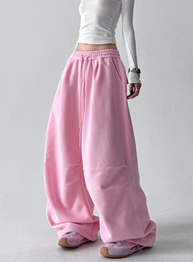粉色少女运动裤女2025春秋季新款网红爆款韩系chic穿搭阔腿休闲裤