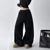 2025冬款 街舞高个子别致慵懒裤 加绒休闲阔腿裤 女直筒高腰运动卫裤