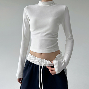 t恤女打底衫 百搭短款 秋冬内搭修身 上衣基础款 德绒短款 半高领长袖