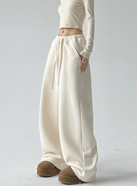 加绒加厚运动裤女秋冬2025新款宽松休闲显瘦中腰直筒阔腿卫裤长裤