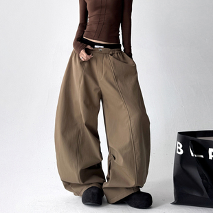 复古双腰头卡其弯刀休闲高级感宽松阔腿裤 2025新款 女美式 裤 子 西装