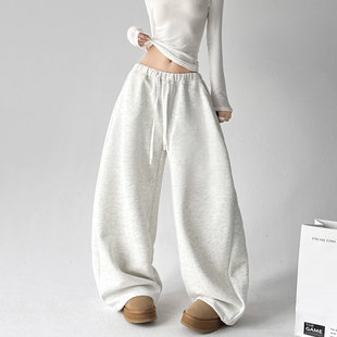 白色超火运动裤女2025新款窄版弯刀裤冬季款阔腿裤休闲束脚卫裤