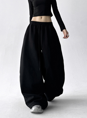 2025秋冬运动裤女新款韩版宽松显瘦百搭休闲高腰直筒阔腿加长裤子