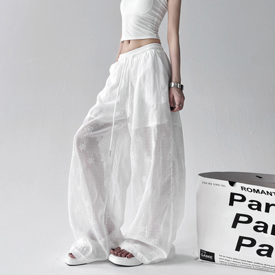 洋气宽松显瘦松紧腰阔腿裤2026夏季新款松紧腰裤高腰显瘦休闲裤子