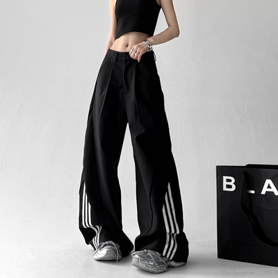 美式设计感条纹拼接休闲西裤女2025新款cleanfit高街宽松百搭裤子