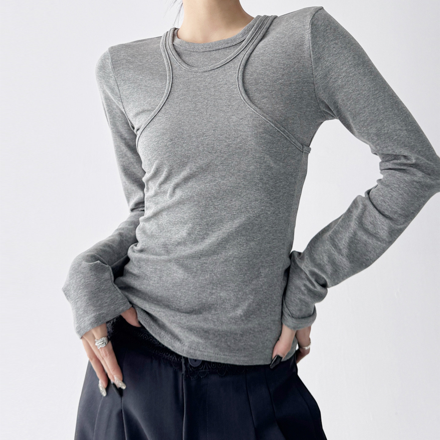 美式复古辣妹内搭长袖T恤