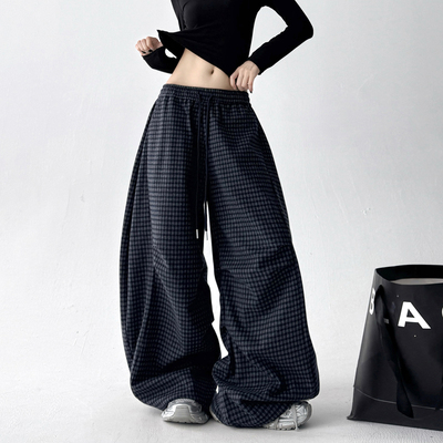 韩系穿搭格子裤女2025春秋季新款设计感秋冬高个子宽松慵懒休闲裤