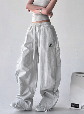 灰色字母休闲裤女2025秋季新款宽松bf美式潮牌运动阔腿卫裤