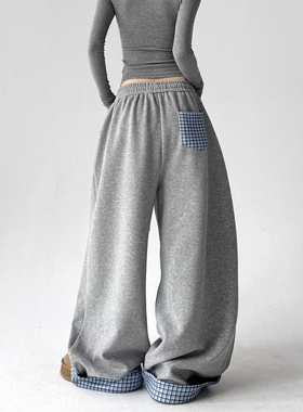 2025秋冬装新款灰色抽绳休闲裤女直筒卫裤高个子垂感百搭阔腿裤