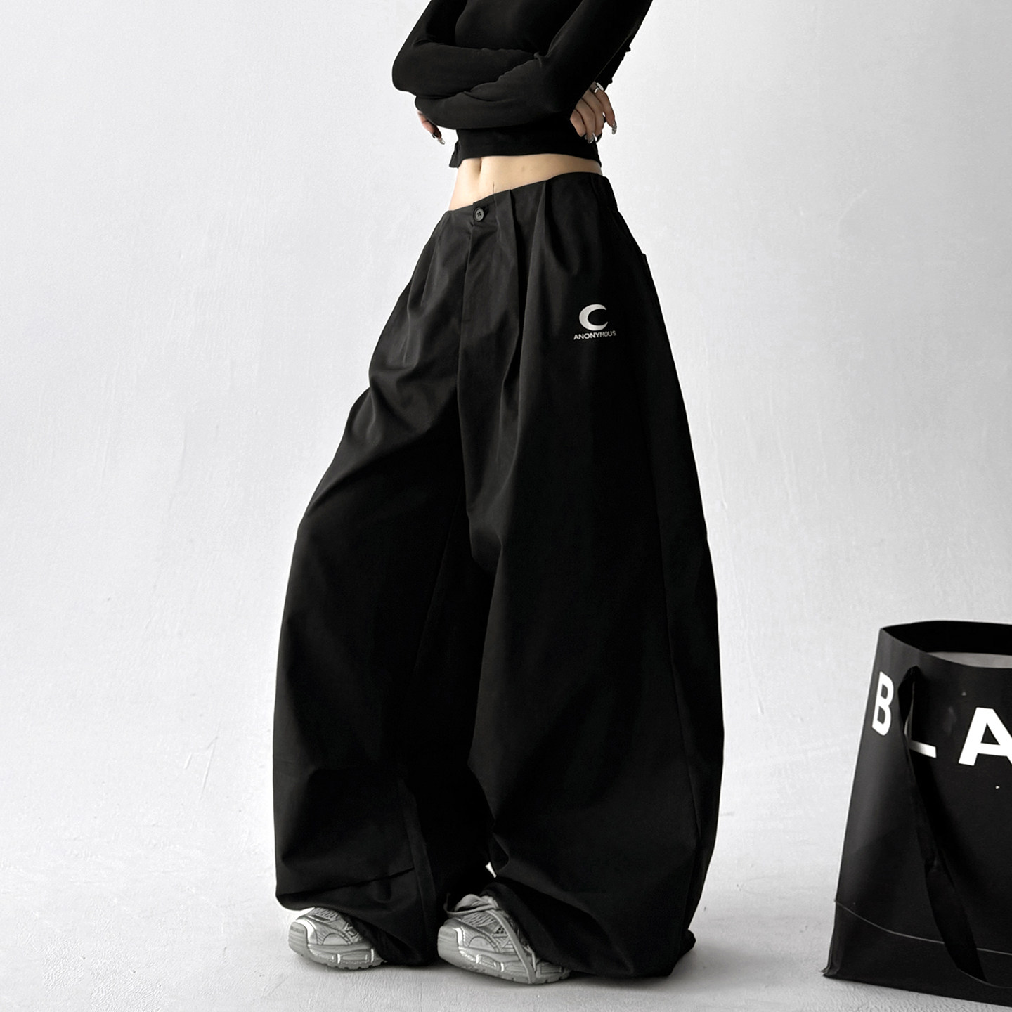 2025秋装新款欧美风辣妹宽松廓形褶皱工装裤女休闲高个子阔腿裤,女装/女士精品,休闲裤,淘宝优惠券,粉丝福利购,淘宝优惠卷