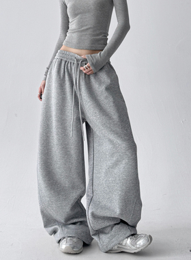 2025冬季新款阔腿裤女高级感灰色卫裤裤松紧腰宽松爆款显瘦运动裤