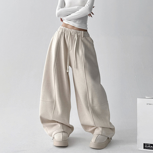 女2025冬季 运动裤 新款 垂感宽松美式 弯刀长裤 分割拼接质感休闲裤