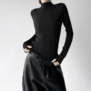 长袖 半高领针织打底衫 圆领内搭高级感修身 新款 T恤 女2025秋冬季