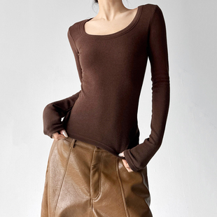 锁骨T恤 打底衫 超好看2025年秋冬新款 大U领紧身上衣女低胸性感长袖