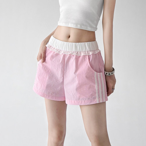超好看拼接运动短裤女2026夏装新款宽松休闲裤显瘦高个子粉色热裤