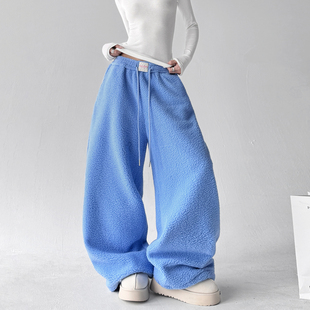 慵懒风休闲裤 2025冬季 女士阔腿卫裤 韩系宽松摇粒绒加厚长裤 新款