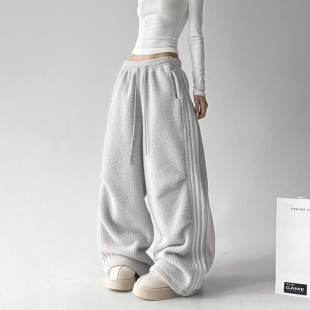 宽松保暖休闲运动裤 摇粒绒阔腿裤 高腰加厚毛毛裤 2025新款 子 女冬季