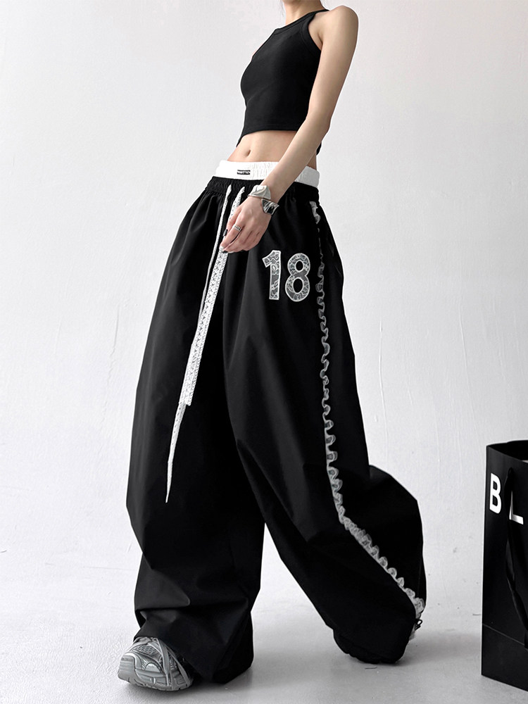 Lace Trim Wide-Leg Pants with Double Waistband - Product image 4