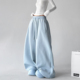 复古辣妹蓝色休闲阔腿卫裤 女冬季 2025新款 美式 高腰宽松直筒运动裤