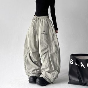 女宽松显瘦高腰休闲长裤 2025冬季 复古褶皱阔腿裤 加绒美式 新款