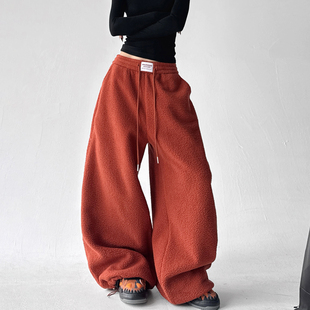 百搭显瘦直筒休闲长裤 极简风软糯摇粒绒抽绳式 新款 2025冬季