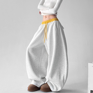 休闲高腰显瘦阔腿弯刀裤 加绒加厚卫裤 舞蹈时尚 新款 女2025秋冬装