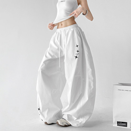 巨好看街舞工装裤女2026夏季新款白色宽松薄款阔腿弯刀休闲运动裤
