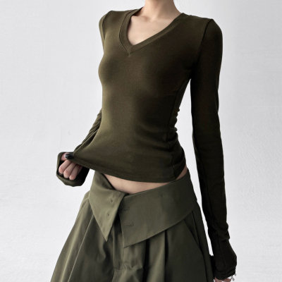 紧身V领打底衫女秋冬2025新款性感显身材内搭长袖t恤纯欲上衣