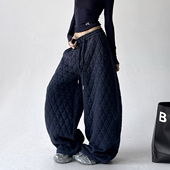女2020超火冬装 新款 休闲卫裤 菱格防寒夹棉裤 宽松高个子慵懒保暖裤