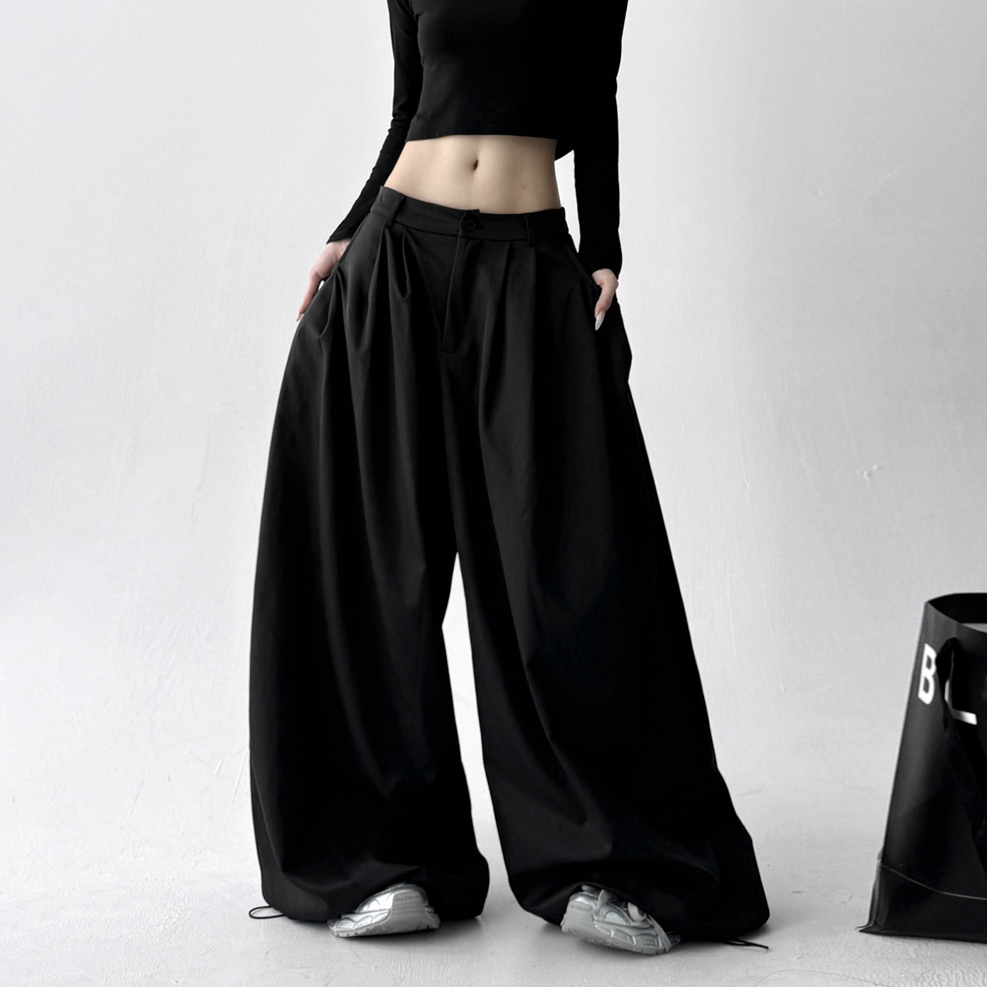 2025秋冬季新款韩版洋气阔腿裤女时尚纯色百搭压褶宽松阔腿休闲裤,女装/女士精品,休闲裤,淘宝优惠券,粉丝福利购,淘宝优惠卷