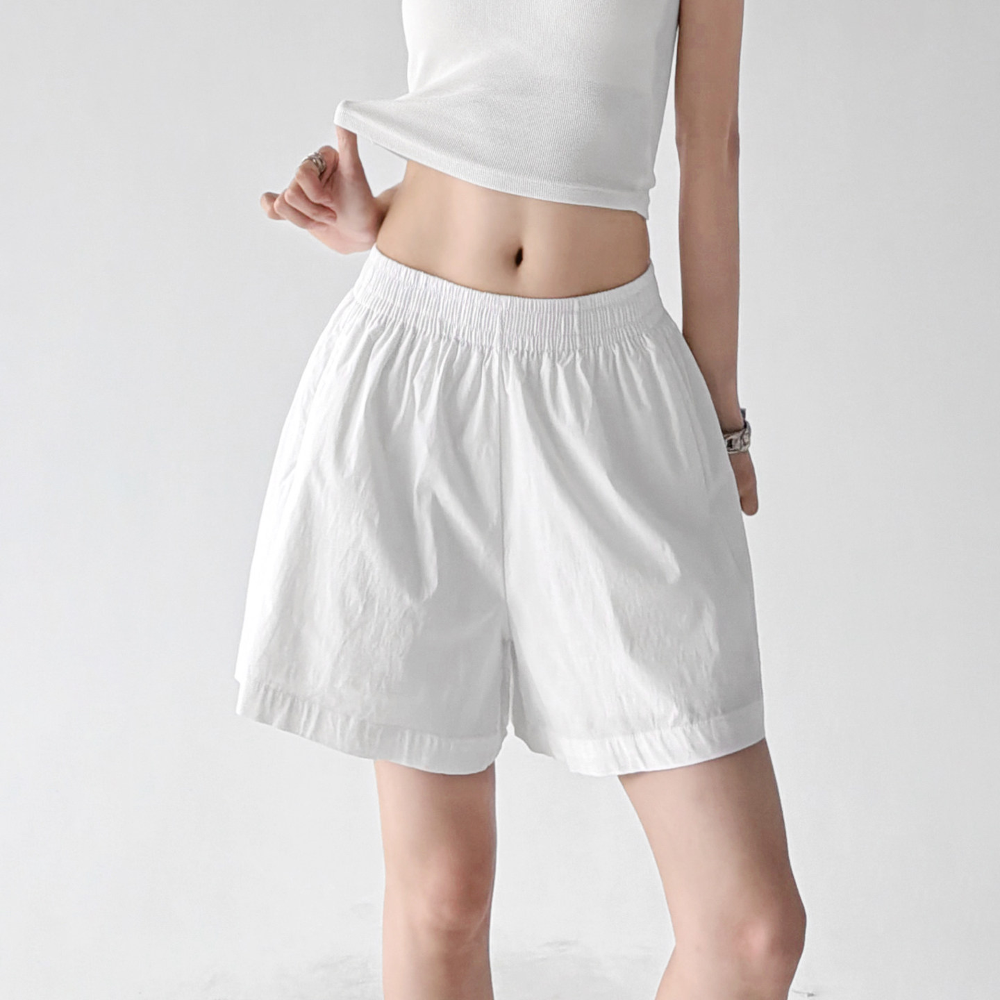 白色高腰阔腿短裤女2026夏装新款宽松显瘦百搭休闲运动女款裤子图片