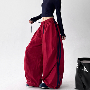 女装爆款2025秋冬装新款阔腿裤女红色高个子休闲运动裤好看滑雪裤