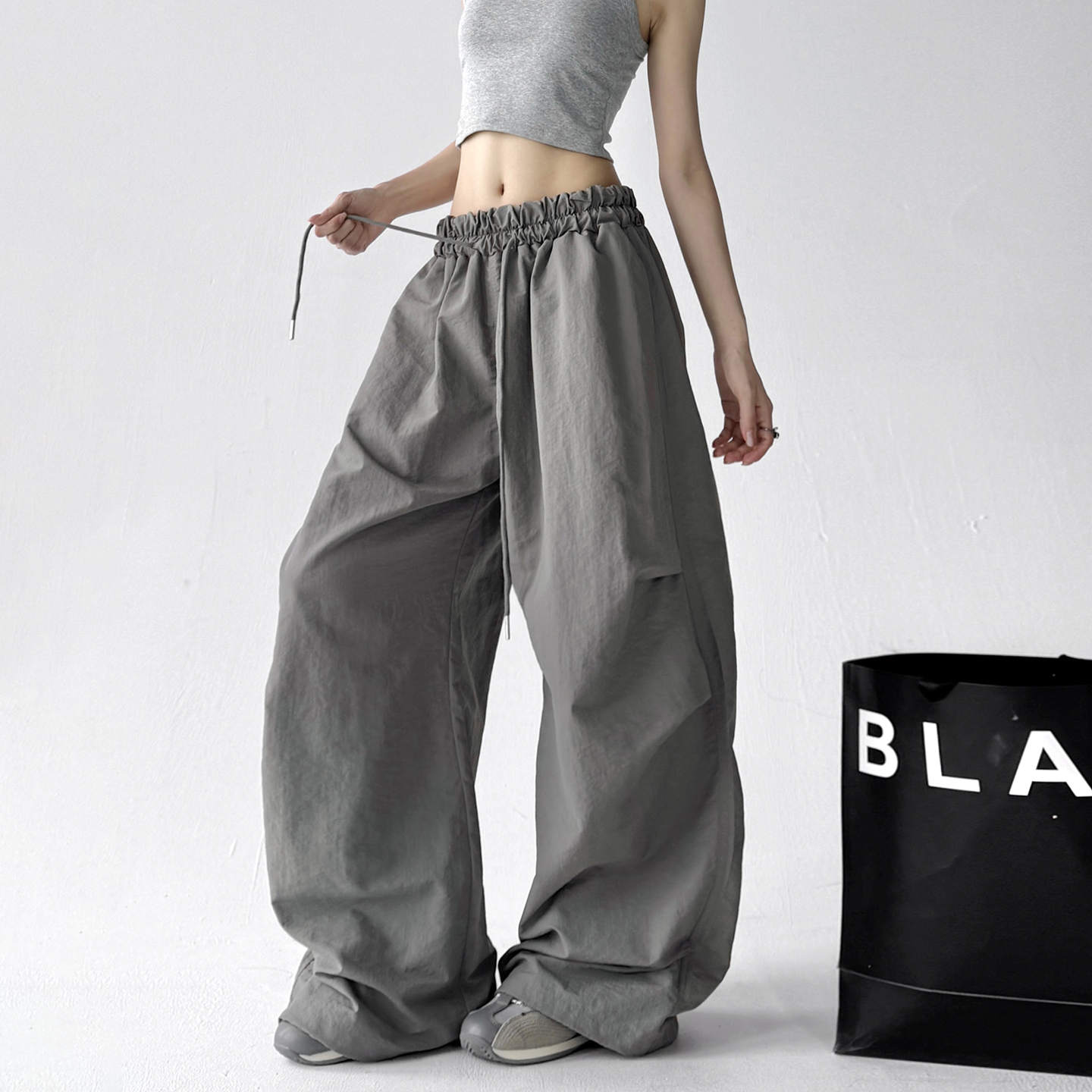 2025夏季新款女装休闲裤女高腰显瘦宽松百搭阔腿长裤子运动裤