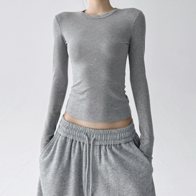 2025春秋季新款韩版修身显瘦百搭长袖t恤女设计感小众打底衫上衣