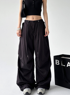 设计褶皱高个子登山裤女2025年秋季新款jazz街舞辣妹阔腿降落伞裤