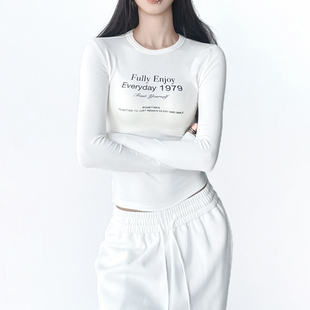 辣妹修身 爵士舞欧美露脐短款 白色长袖 新款 上衣 t恤女2025冬季 美式