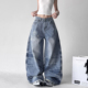 新款 街舞潮牌牛仔裤 女美式 26春夏季 水波纹刺绣街舞爵士舞休闲裤 子