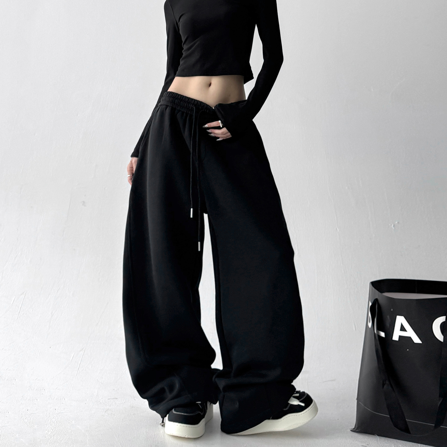 美式多色运动裤腿裤子女秋冬2025新款宽松慵懒风休闲弯刀阔腿卫裤