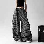 新款 工装 美式 2025夏季 复古格子裤 女宽松显瘦高个子休闲裤 阔腿裤