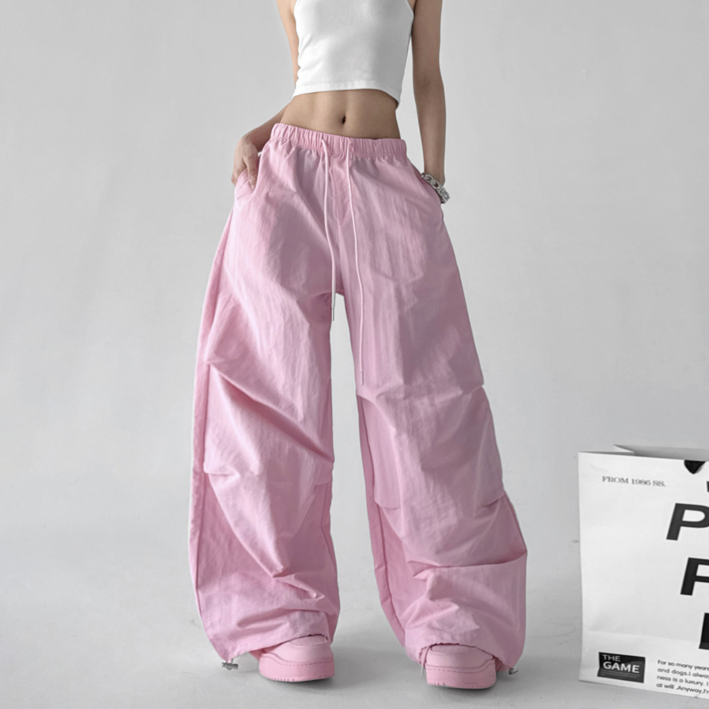 松弛感高腰阔腿裤女宽松垂坠褶皱弯刀裤休闲裤,女装/女士精品,休闲裤,淘宝优惠券,粉丝福利购,淘宝优惠卷