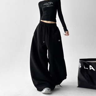 宽松抽绳直筒裤 2025秋冬季 女加绒加厚松紧腰休闲卫裤 运动裤 新款