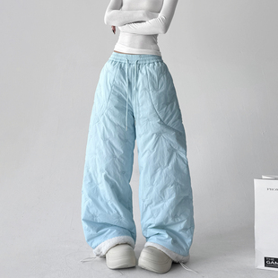 高个子独特休闲裤 棉裤 保暖2025新款 女秋冬季 加绒加厚外穿阔腿裤