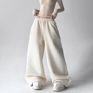 高腰显瘦棉裤 肌理松弛感条纹裥棉直筒休闲裤 韩版 新款 女2025冬季