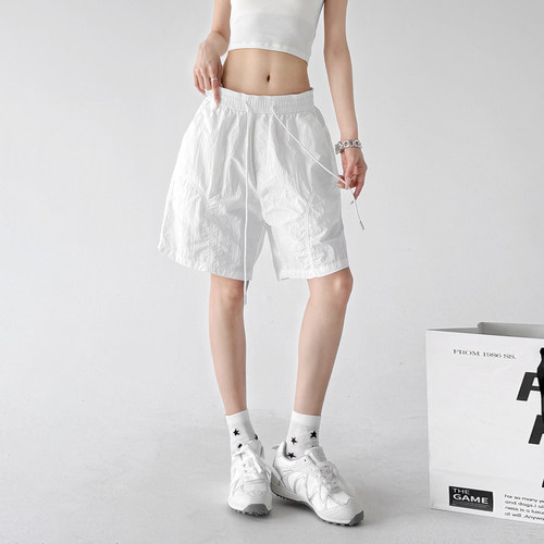 速干工装短裤女2026夏季新款宽松透气抽绳五分裤白色百搭休闲裤