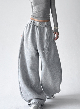 灰色运动裤女2025冬季新款高腰直筒宽松卫裤休闲裤高个子阔腿裤