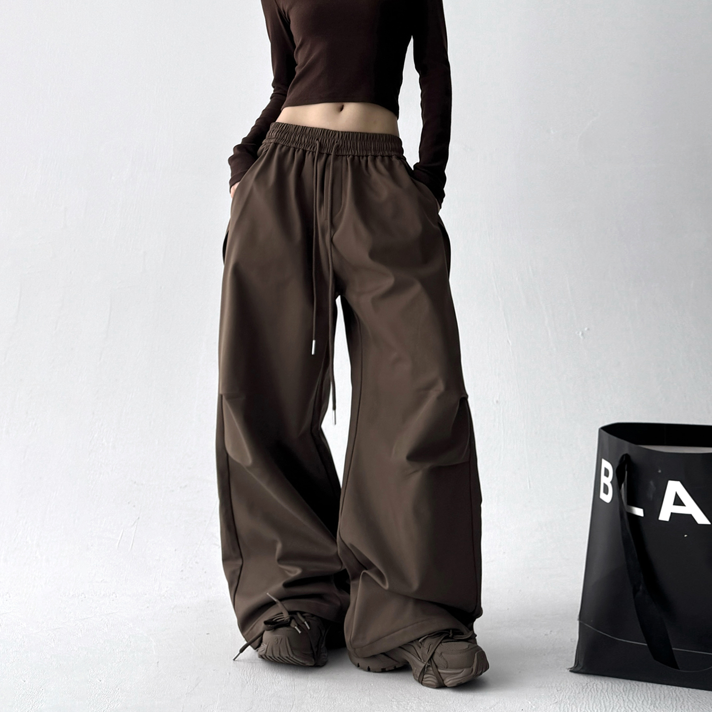 美式复古显瘦阔腿休闲裤女