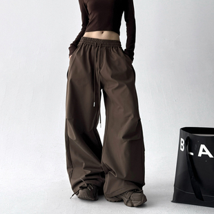 宽松直筒伞兵裤 加绒加厚美式 新款 女2025年冬季 复古显瘦阔腿休闲裤