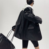 女装 黑色皮衣女西装 PU皮高级感炸街秋装 新款 西服 外套宽松2026春季